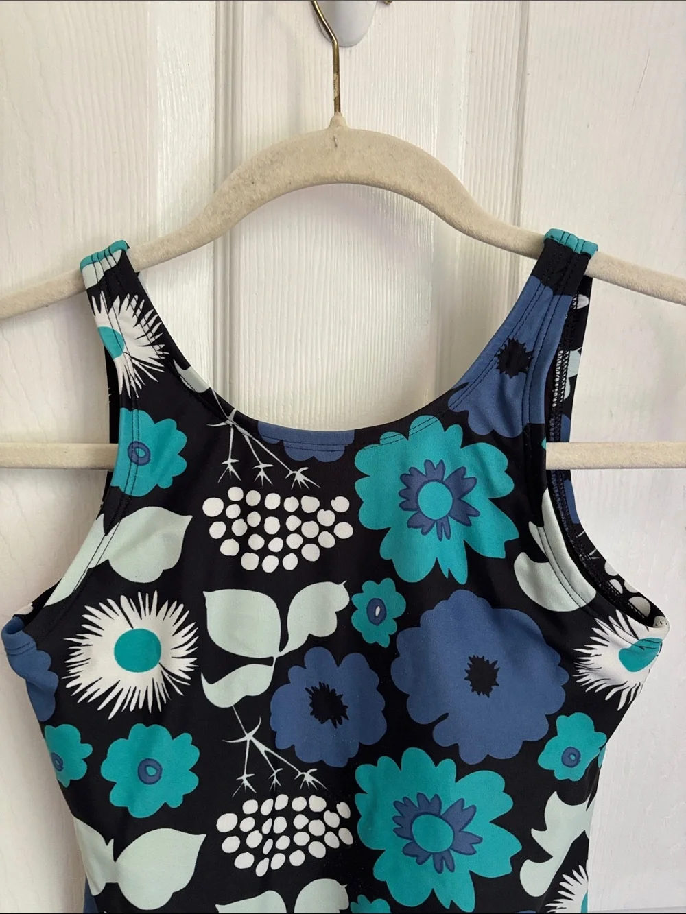 MARIMEKKO Floral One-Piece Swimsuit Black Teal & Navy Size Large bathing suit